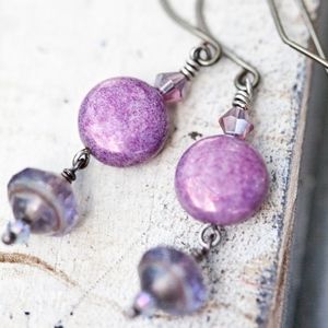 Lavender Purple Dangle Glass Earrings NEW!